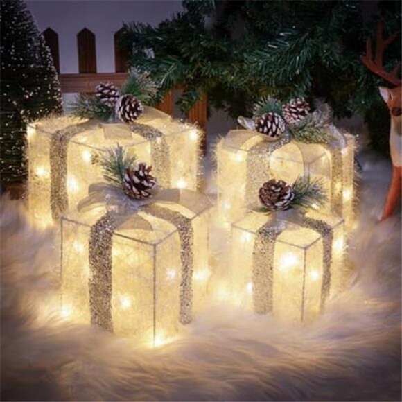Other - Set of 4 Christmas Lighted Gift Boxes, Pre-lit Light up Present Set with